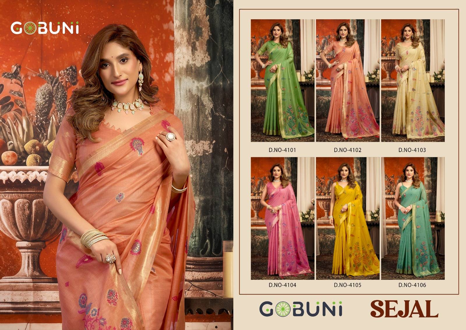 Sejal By Gobuni 4101 To 4106 Series Indian Traditional Wear Collection Beautiful Stylish Fancy Colorful Party Wear & Occasional Wear pure cotton Sarees At Wholesale Price